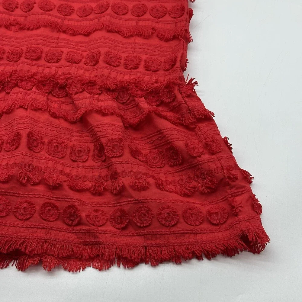 Marie Oliver Herra Women's Size XS Salsa Red Embroidery & Fringe Shift Dress - Picture 4 of 15